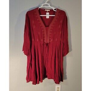 NWT Indigo Soul Embroidered Crinkle Neck Peasant Dress/Tunic Plus Size 2X